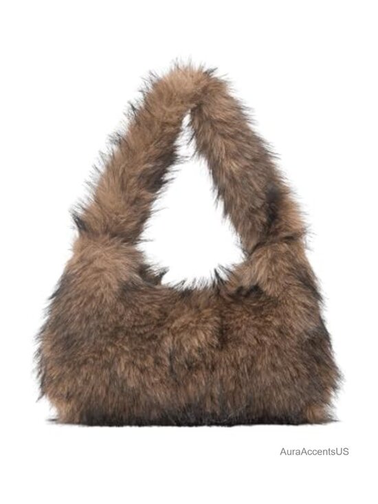 Handbags - Faux Fur Crescent Shoulder Bag Fuzzy Plush Underarm Hobo Purse